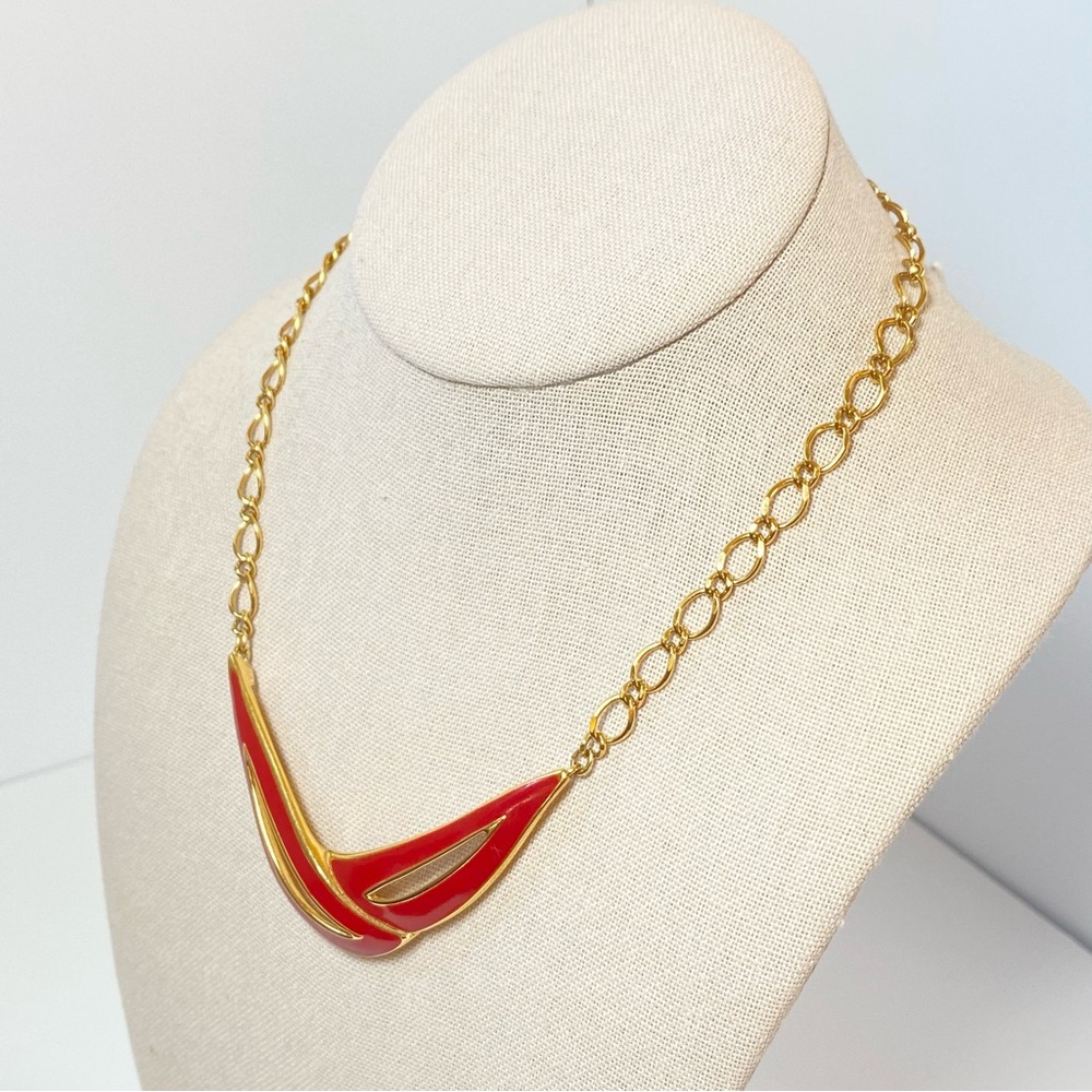 Vintage Retro Monet Signed Open Curve Red Enamel … - image 6